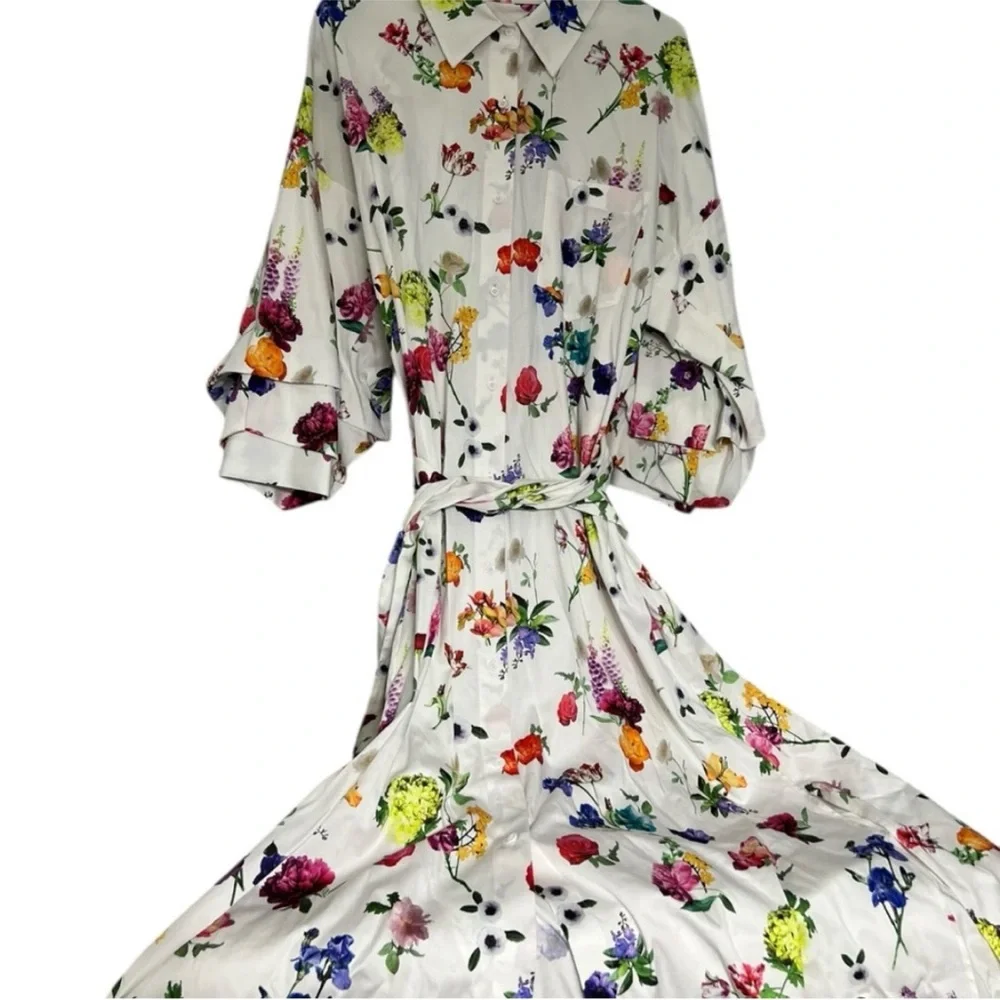 Alice + Olivia White Floral Maxi Shirt Dress with Side Slit - Picture 12 of 12